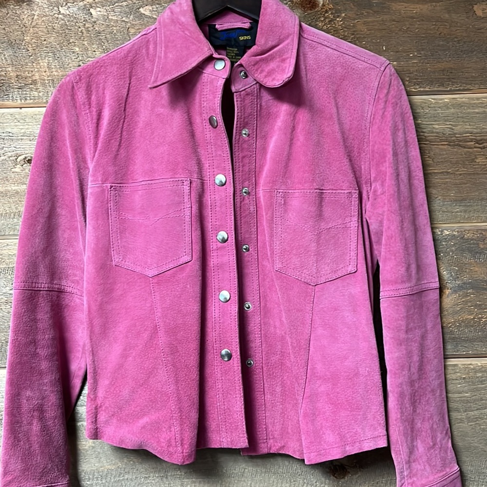 VTG Y2k Pink Suede Snap Button Shirt Hippie Boho Western Size Small